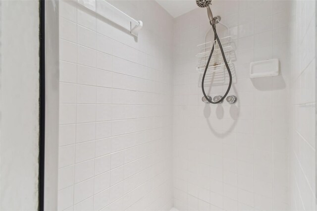 interior details featuring a tile shower