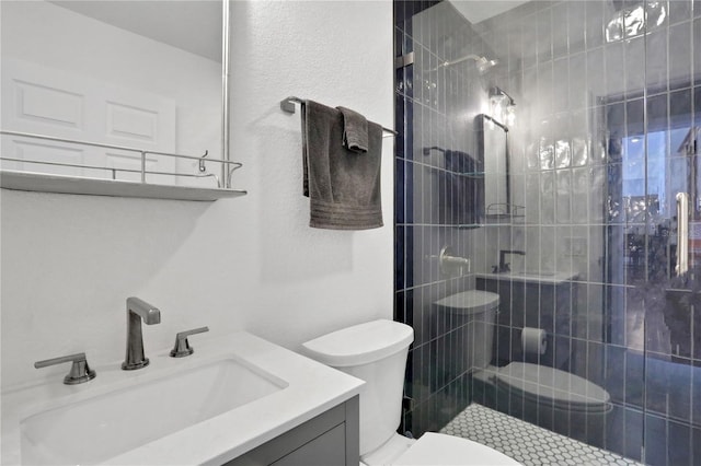 bathroom with vanity, toilet, and an enclosed shower