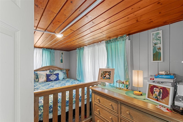 bedroom with wooden ceiling