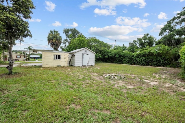 view of yard featuring a shed