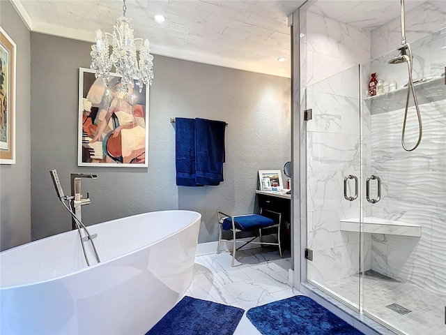 bathroom featuring shower with separate bathtub