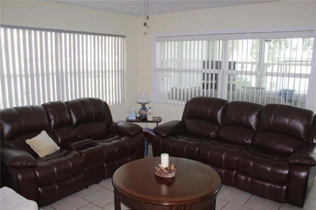 living room featuring light tile patterned floors