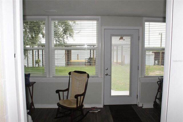 entryway with dark wood-type flooring