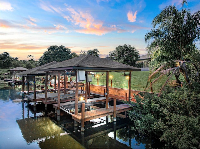 dock area with a water view