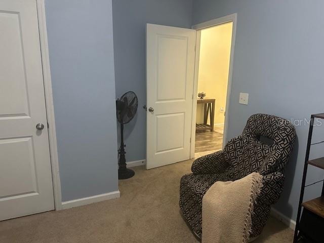 sitting room featuring baseboards and carpet flooring