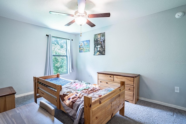 bedroom with carpet flooring and ceiling fan