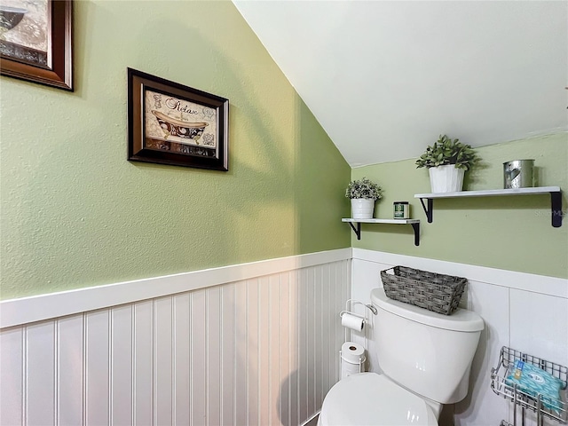 bathroom with vaulted ceiling and toilet