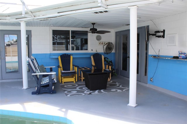 view of patio / terrace featuring visible vents and ceiling fan