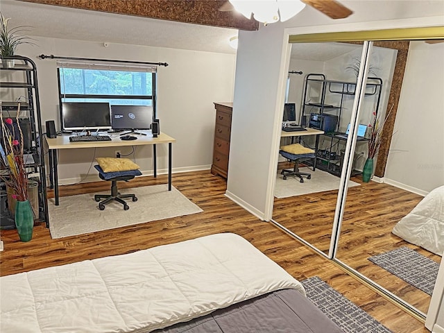 interior space with ceiling fan and wood-type flooring