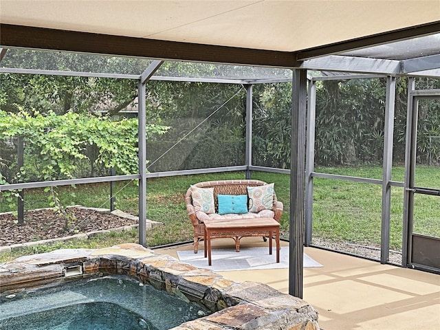 unfurnished sunroom with a jacuzzi