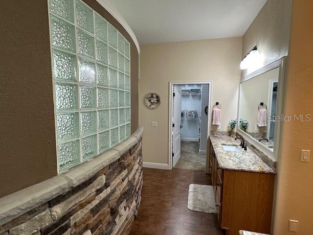 bathroom featuring wood-type flooring and vanity