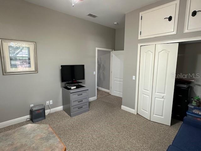 interior space featuring a closet and light colored carpet