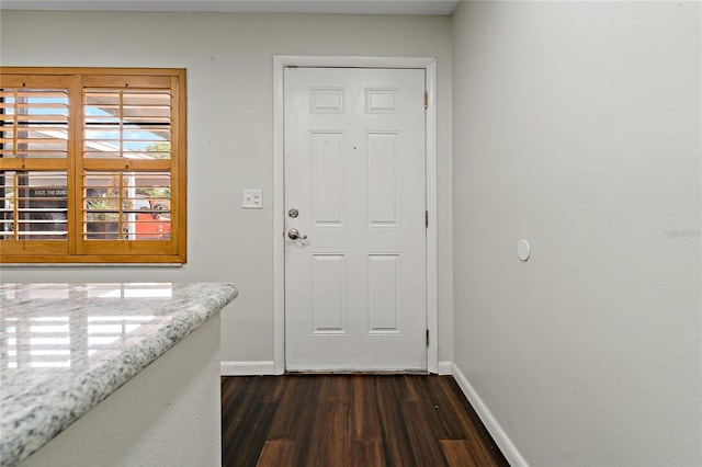 doorway with dark wood-type flooring