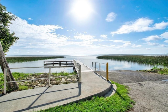 view of dock with a water view