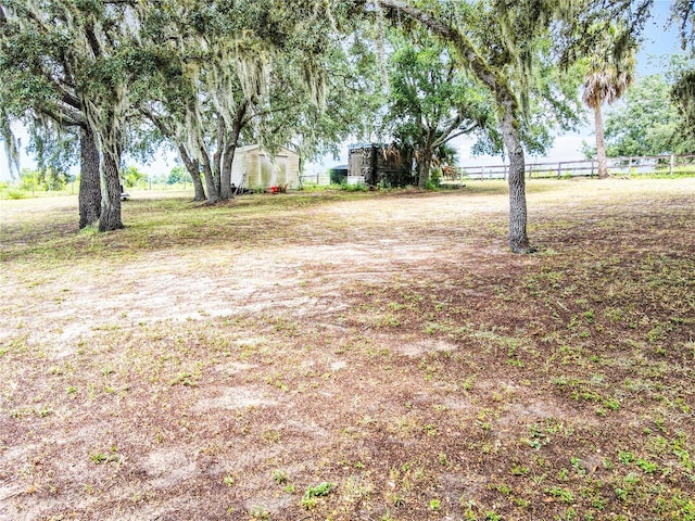 view of yard featuring a storage shed