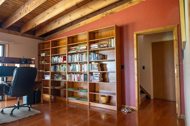 2741 Edwards Rd, Haines City, FL 33844 - office area featuring a wooden ceiling with exposed beams and wood finished floors