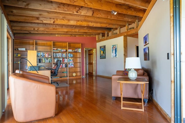 2741 Edwards Rd, Haines City, FL 33844 - office area featuring wood finished floors and beam ceiling
