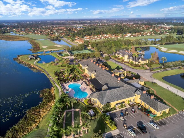 aerial view with a water view