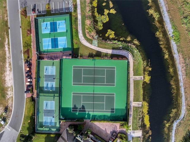 aerial view featuring a water view