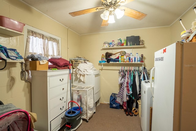 interior space with a ceiling fan