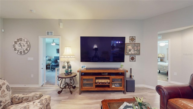 living room with light wood-type flooring