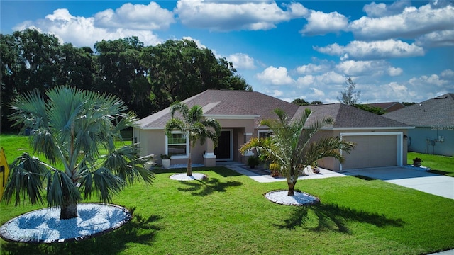 view of front of home featuring a garage and a front lawn