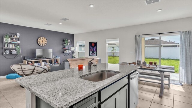 kitchen with stainless steel dishwasher, visible vents, a wealth of natural light, and a sink