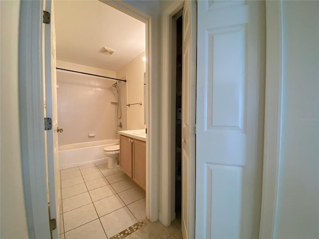 full bathroom featuring tile patterned flooring, toilet, shower / bathing tub combination, and vanity