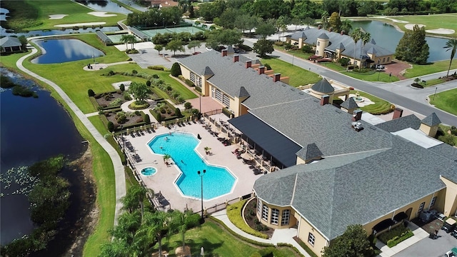 aerial view with a water view