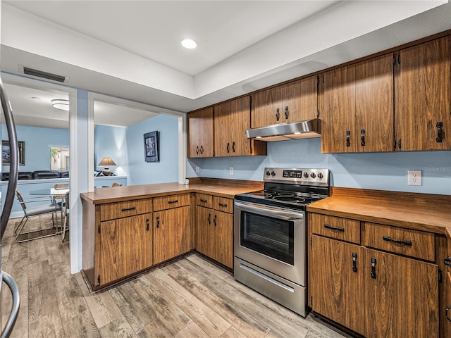 kitchen featuring light hardwood / wood-style flooring and electric stove