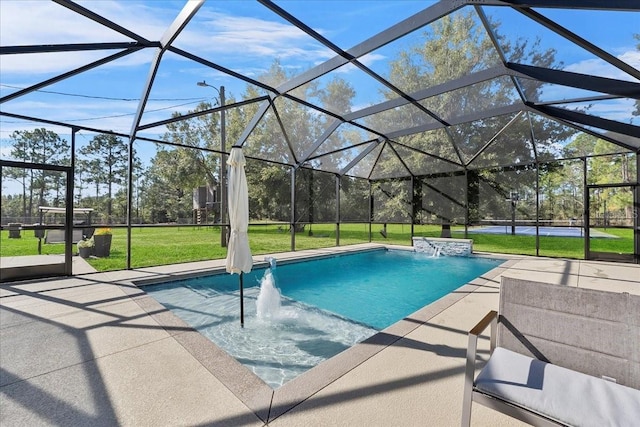 222 Rod Ln, Davenport, FL 33837 - outdoor pool featuring a yard, a patio, and glass enclosure