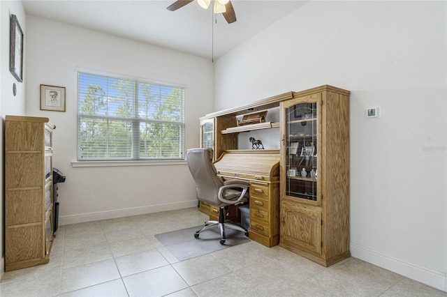 office area with ceiling fan