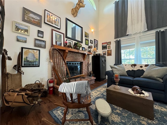 living room featuring a fireplace and hardwood / wood-style floors