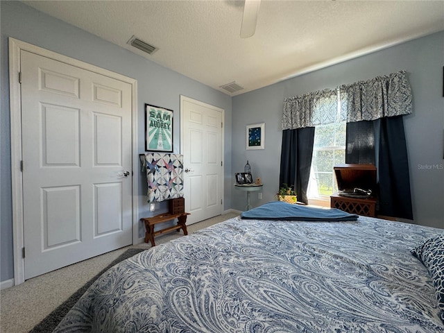 bedroom featuring carpet and ceiling fan