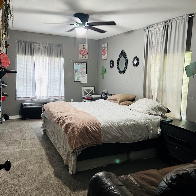 bedroom with carpet floors and ceiling fan