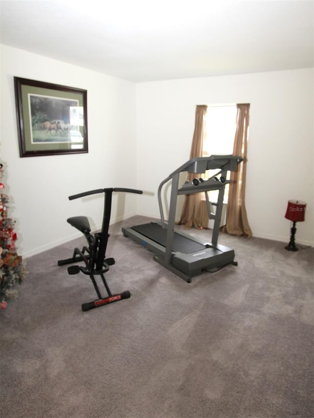 workout room with carpet flooring