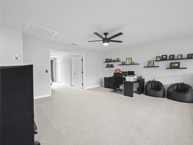 office featuring ceiling fan and carpet floors