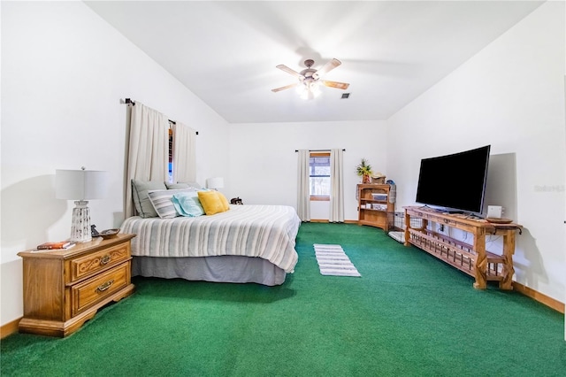 bedroom featuring ceiling fan and carpet flooring