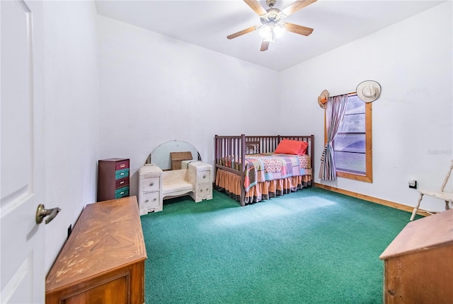 bedroom with carpet floors and ceiling fan