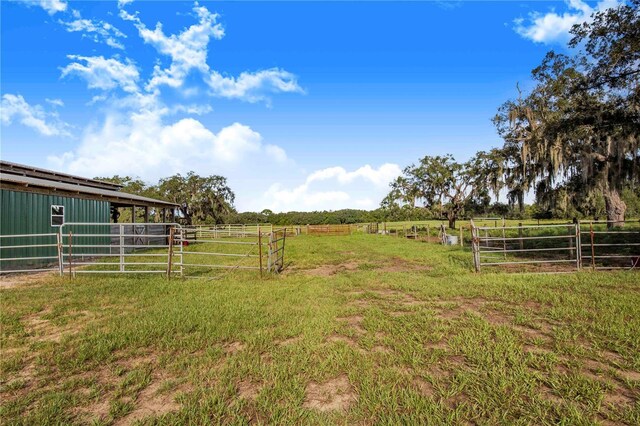 view of yard featuring a rural view and an outbuilding