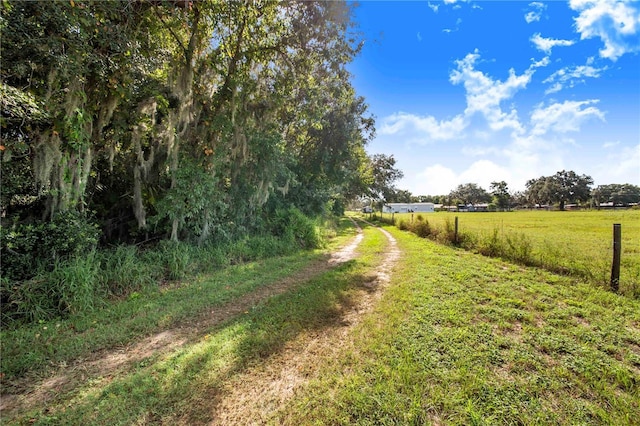 view of road with a rural view