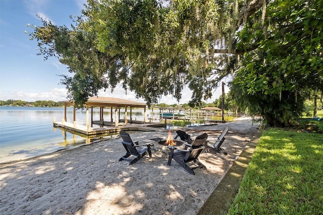 dock area featuring a water view