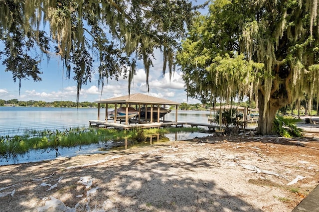 view of dock with a water view