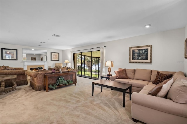 living room with light carpet