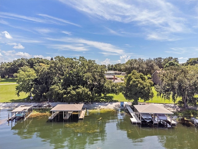 view of dock featuring a water view