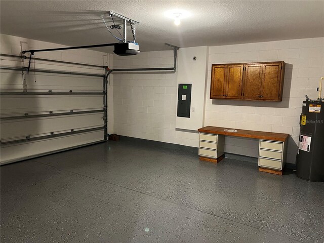 177 Cimarron Ln, Kissimmee, FL 34759 - garage with electric panel, water heater, concrete block wall, and a garage door opener