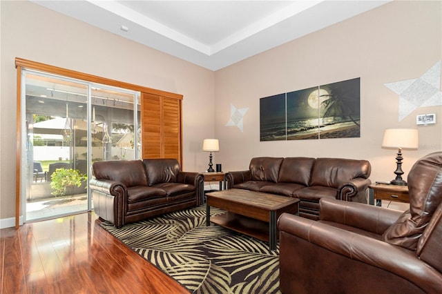 living room with hardwood / wood-style flooring