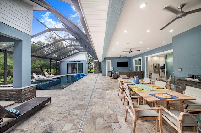 view of pool with ceiling fan