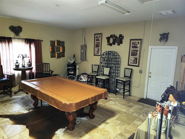 game room featuring pool table and electric panel