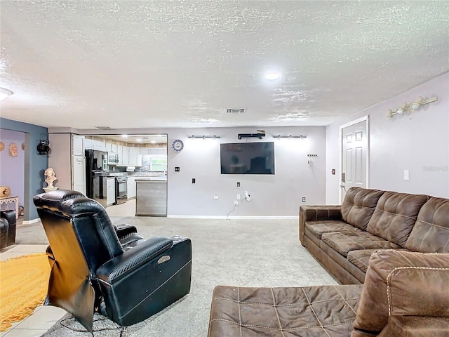 living room featuring a textured ceiling